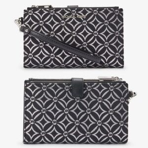NWT Michael Kors | Black Jet Set Metallic Logo Jacquard Wristlet Wallet $258